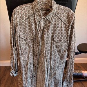 Roper Geometric Print Shirt in Brown and Cream